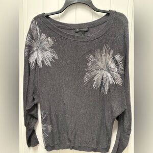 INC International Concepts Gray Top with Silver Floral Design